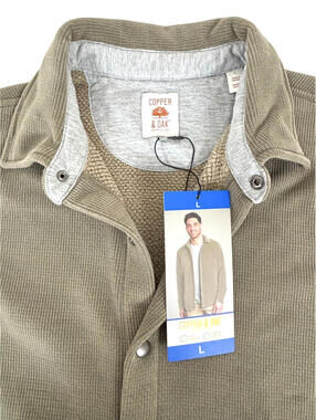 Copper & Oak Ribbed Shirt Jacket Mens Large Brown NWT Heavyweight Snap Buttons